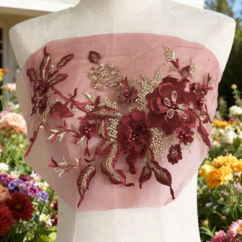 Embroidered Sequins Flower Applique Patches for Clothing Bags Handcraft Decoration Polyester Materials