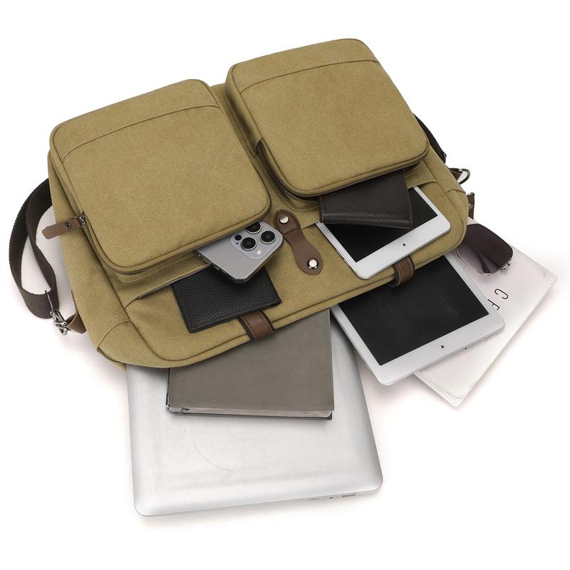 Commuter Handbag Multi-Pocket Men's Bag Large Capacity Crossbody Briefcase Solid Color Canvas Shoulder Bag