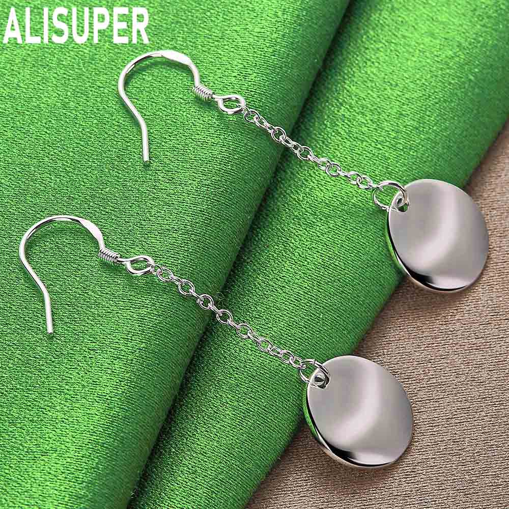 925 Sterling Silver Simple Polished Round Pendant Earrings - Fashionable Banquet Jewelry