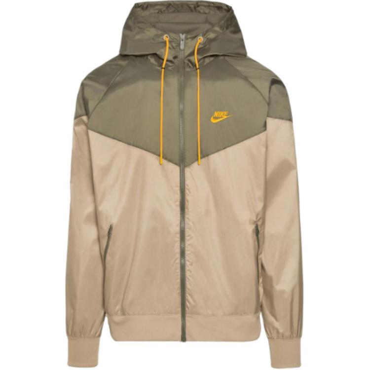 Nike Sportswear Windrunner Logo Embroidered Color-Block Hooded Jacket Men Outerwear Khaki DA0001-247