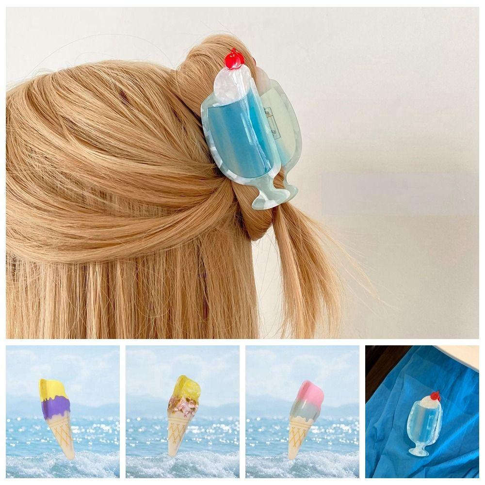 

Blue Ice Cream Acetate Hair Claw Summer Acetic Acid Shark Clip Juice Cocktail Hair Clip Daily C