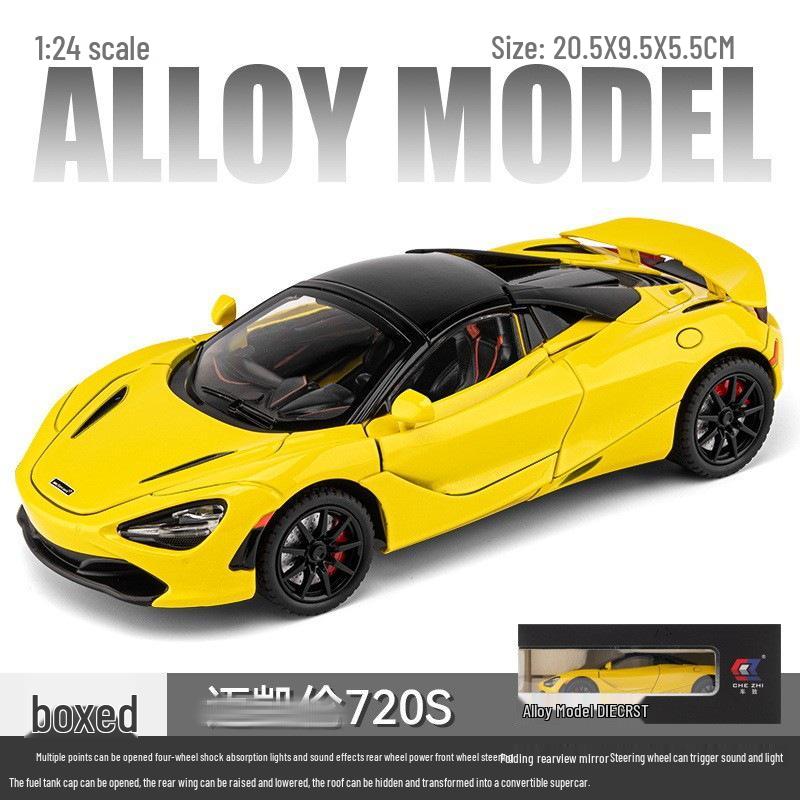 1:24 McLaren 720S Alloy Sports Car Model Toy with Sound & Light, Pull-Back Action, and Opening Four Doors.