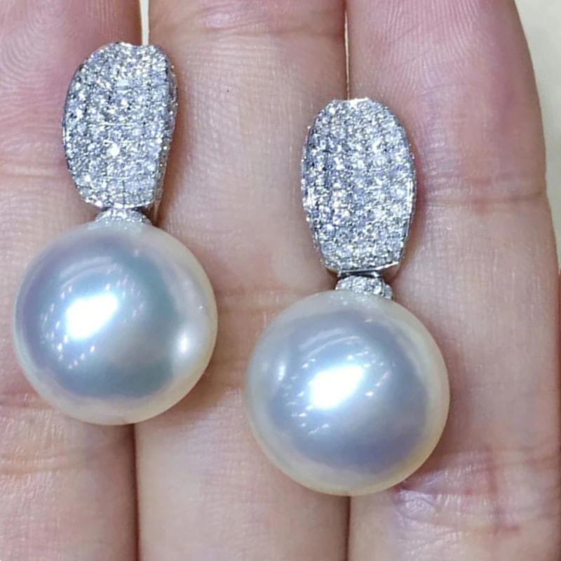 Simple Stylish Simulated Pearl Earrings with Cubic Zirconia Fashionable Women Silver Color Luxury Trendy Jewelry