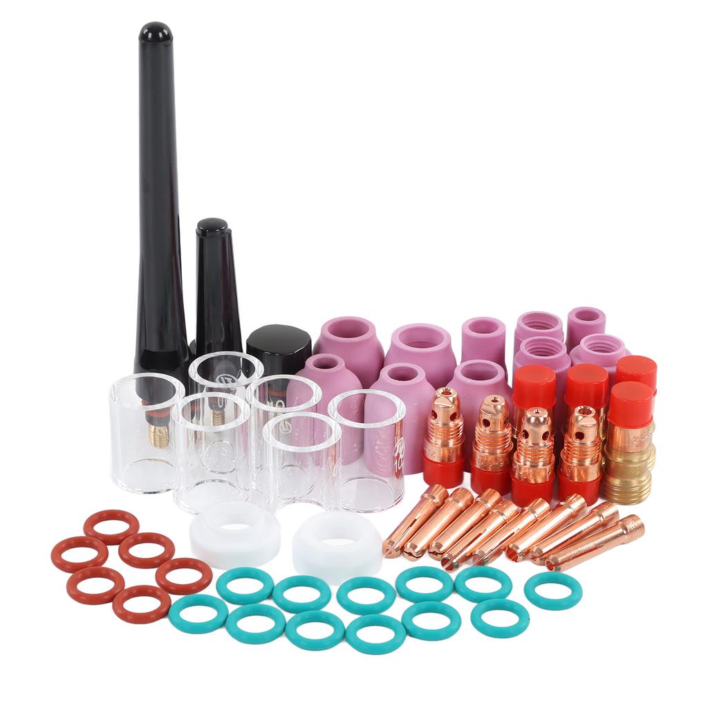 Set de accesorii pentru sudură TIG, 55 de bucăți, conector cu cupă de sticlă, clemă electrod, capac frontal PTFE pentru WP 17 18
