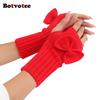 Botvotee Bow Arm Warmers Y2k Accessories Sleeves for Women Burgundy Sleeves Warm Winter Knit Soft Arm Guard Fingerless Gloves