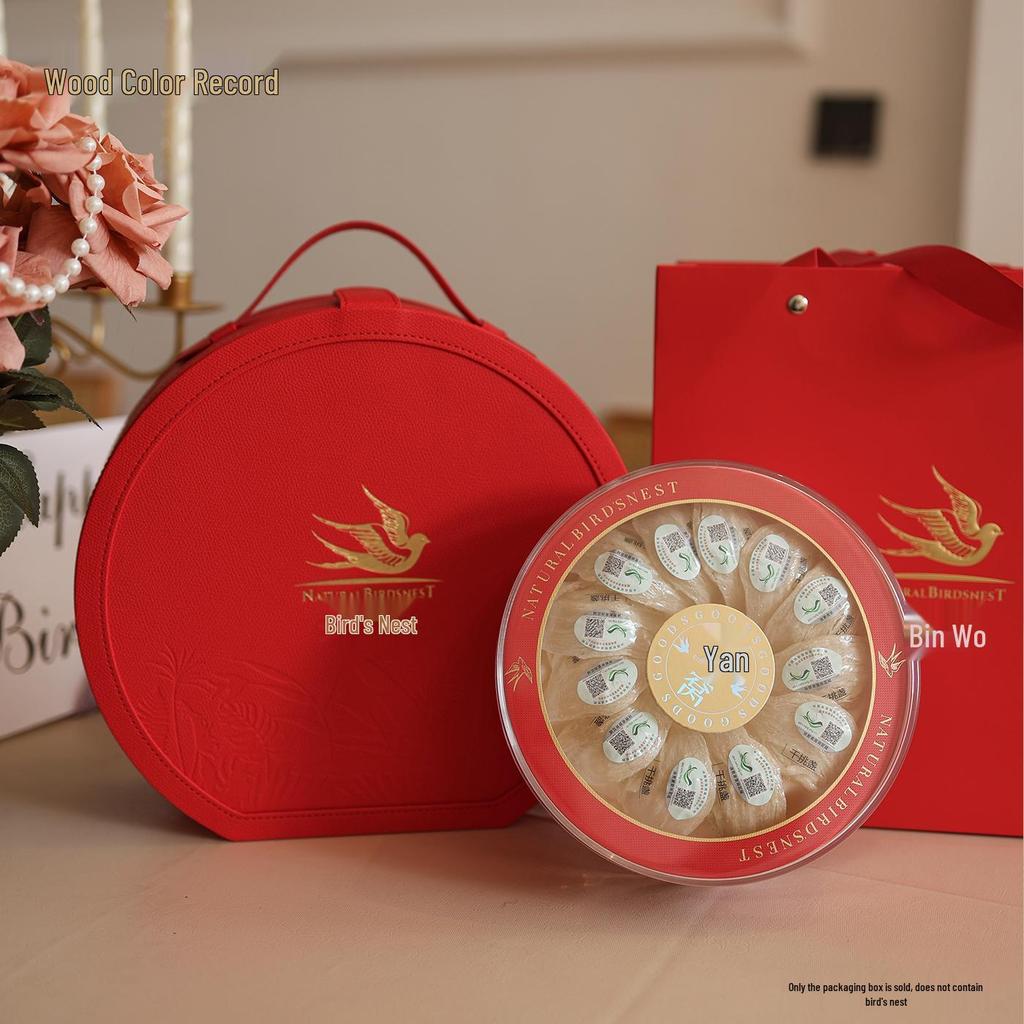 Wood Tone Bird's Nest Leather Gift Box - Handheld Packaging for Mid-Autumn Festival