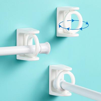 2 Pcs Punch-free Adjustable Curtain Rod Holder Clamp Hooks Self Adhesive Clothes Rail Bracket 360 Rotation Triangle Ring Hooks