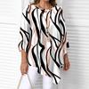 Women Tops Three-Quarter Sleeve Round Neck Abstract Print Tee Tops Loose