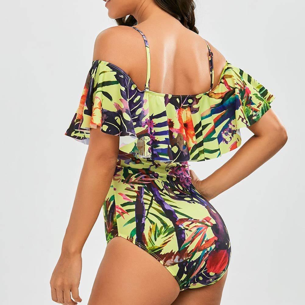 One Woman Piece Swimsuit Ruffles Floral Printed Monikini Padded Bathing Suit