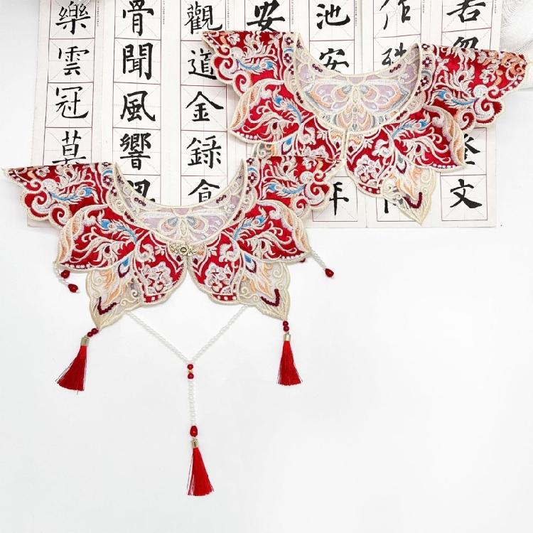 Embroidery Fringed Collar Elegant Detachable Collar Shawl Vintage Horseface Skirt Collar Costume Dressingup Accessories
