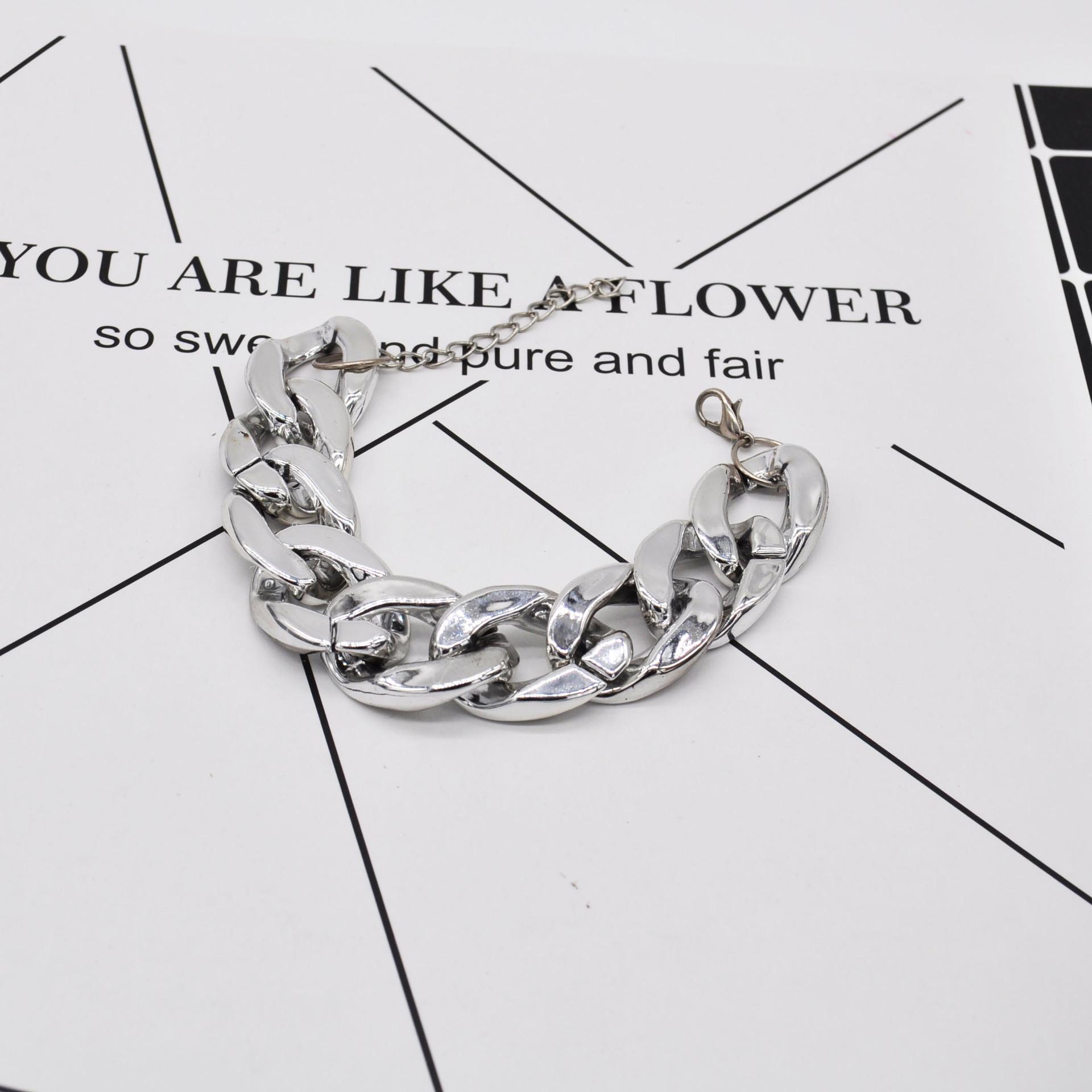 Women s Punk Mixed Color Thick Chain Simple Hip Hop Bracelet BN752