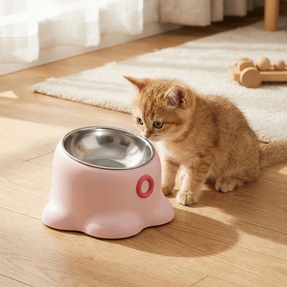 Anti-Slip Neck Protector Cat Bowls Anti-Tip Tilted Mouth Dog Food Bowl Stable Anti-Knock Stainless Steel Pet Bowl Pet Feeding