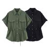 2025 Spring/Summer Women's Slim Fit Lapel Shirt with Tie-Up Decoration