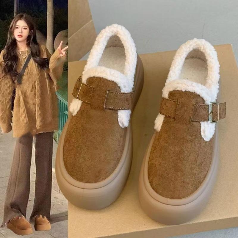 Versatile snow boots thick-soled Birkenstocks women's fluffy shoes, new winter super warm women's shoes