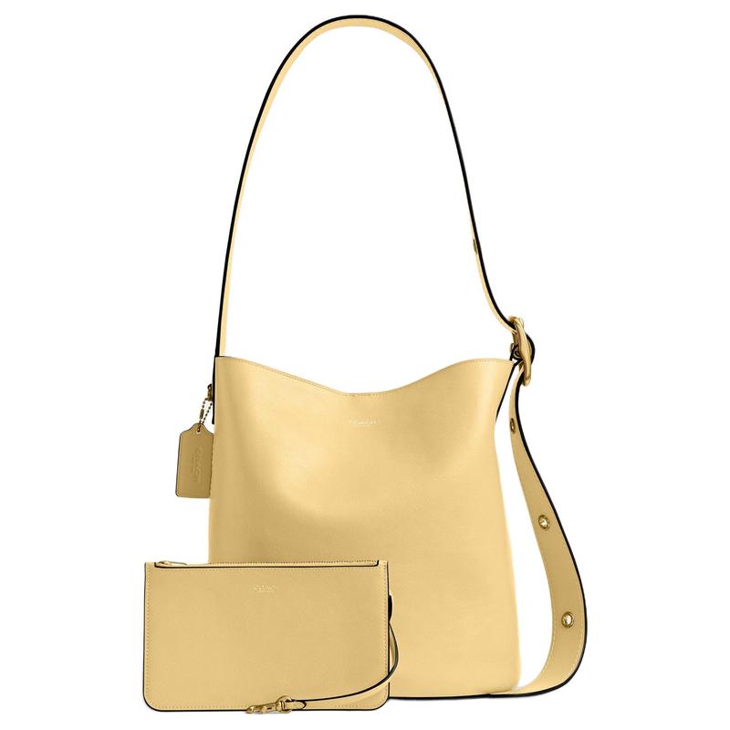 COACH Bleecker 28 Texture Design Cow Leather Bucket Bag Shoulder Bag Large Women's Yellow