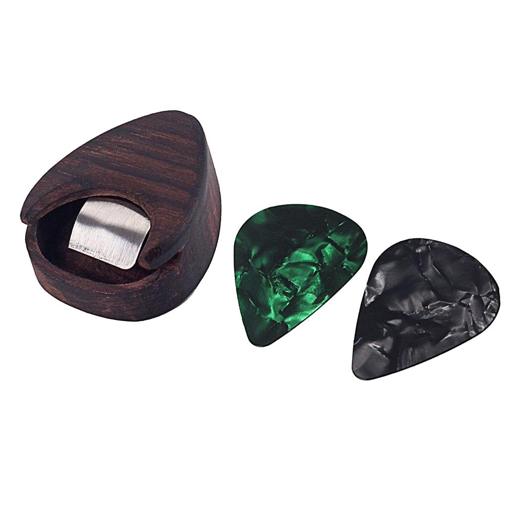 Rosewood Adhesive Pick Case Box Organizer Pickholder With 2Pcs Picks Plectrums For Guitars Bass Ukulele Banjo Mandolin
