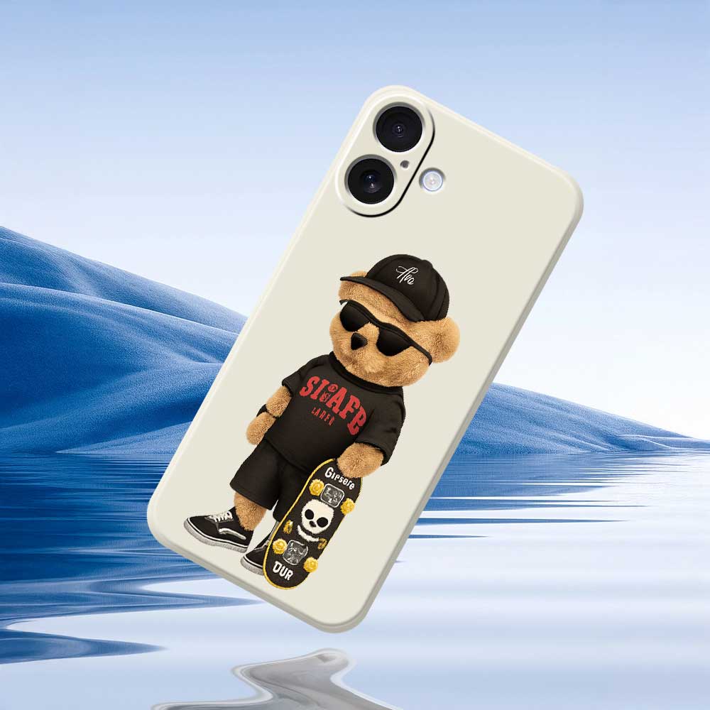 For iPhone 17 Case Cool Bear Pattern Printing Straight Edge TPU Phone Back Cover