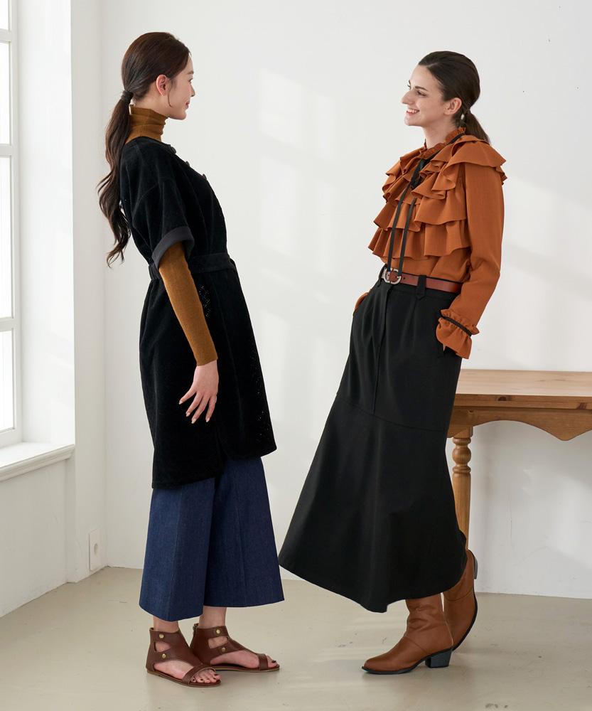 L By L Wool Black Mermaid Long Skirt