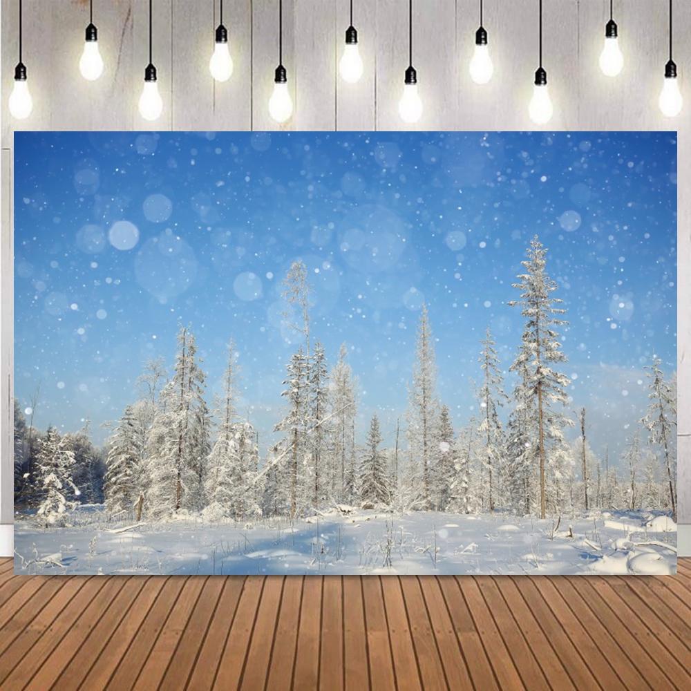 Winter Dreamy Natural Scene Photo Background Pine Forest Snow Mountain Christmas Party Home Decor Photography Backdrops Prop7