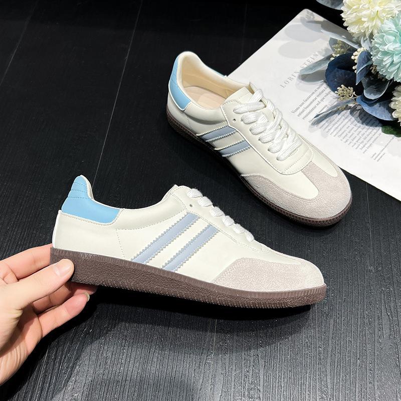 Three bars grape mother couple with the same round head retro versatile color matching platform casual sports shoes German training shoes tide spr