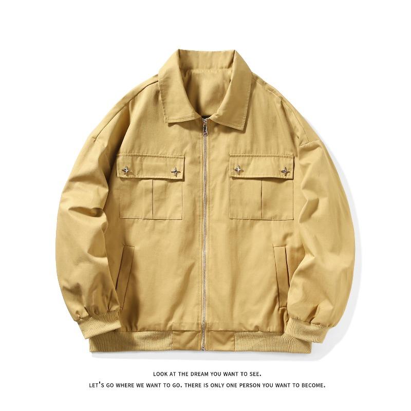 Spring and Autumn Cargo Jacket Men's Lapel Casual Solid Color Retro Casual Men's Plus Size Fashion Jacket Loose