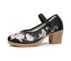 Maogu Tacco Quadrato Grosso Scarpe Nere con Tacco Alto da Donna Bocca Bassa 2024 Primavera Estate Nuovo Ricamo Cinese Scarpe di Stoffa Décolleté