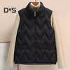 Women Winter Vest Thickened Padded Sleeveless Windproof Stand Collar Heat Retention Neck Protection Pockets Loose Cardigan Outdoor Waistcoat