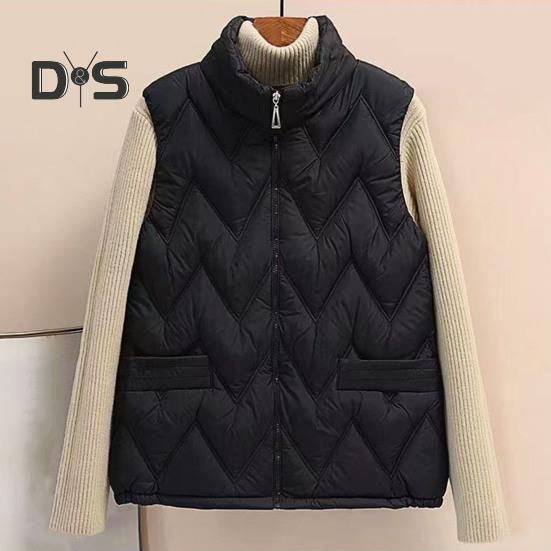Women Winter Vest Thickened Padded Sleeveless Windproof Stand Collar Heat Retention Neck Protection Pockets Loose Cardigan Outdoor Waistcoat