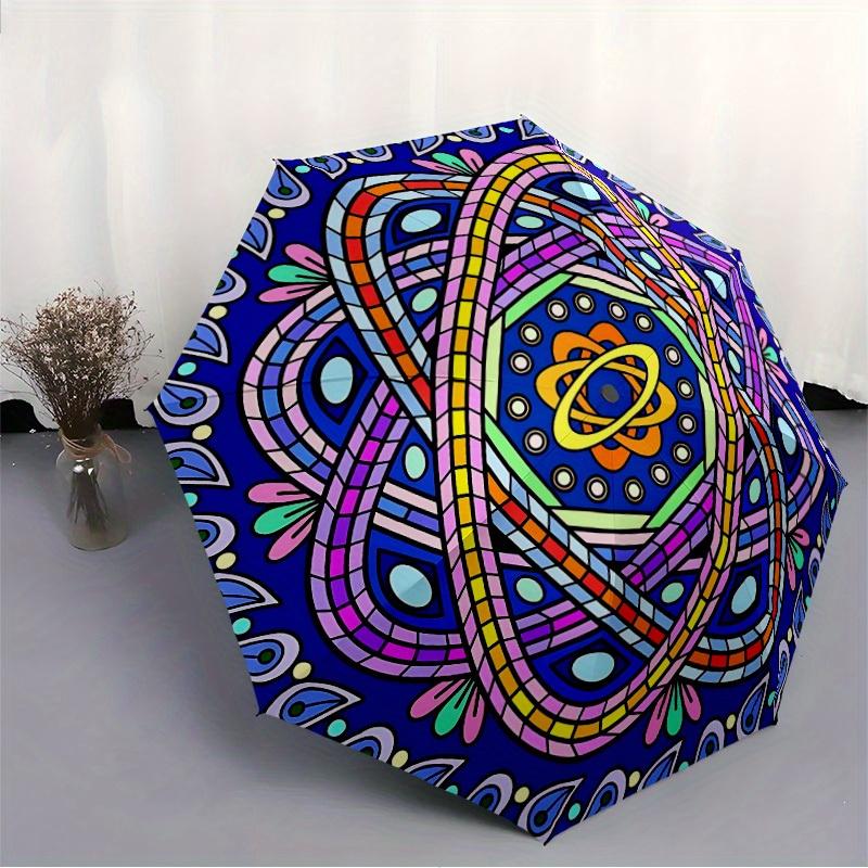 1pc Mandala Artwork Automatic Open/Close Umbrella, Umbrella with cartoon Design, Portable Compact Umbrella for Men & Women, Good Holiday Gif