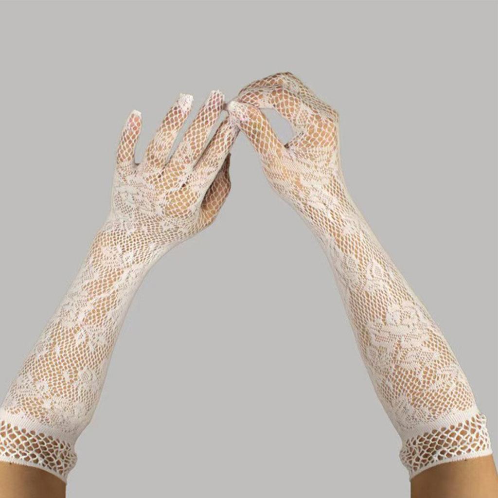 Elegant Breathable Lace Gloves For Women Soft Stretchable Nylon Arm Sleeves for Formal Event Evening Party Dresses