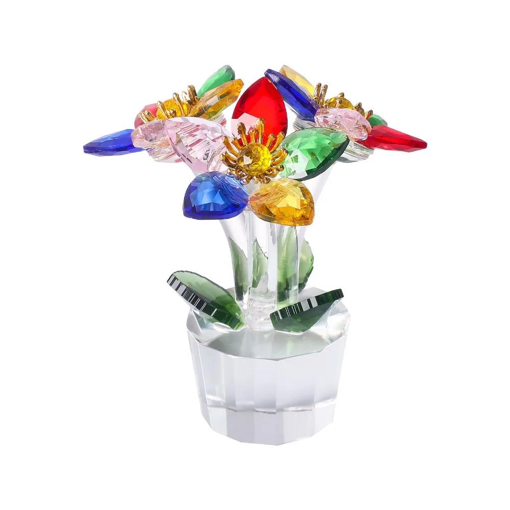 Handcraft Crystal Flower Statue Ornament Clear Base Artificial Flower Figurine Rose Tulip High Transparence