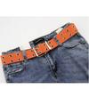Trendy Double-Breasted Canvas & Rivet Belt - Casual Hollowed-Out Denim Belt with Leather Accents
