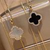 Luxury Clover Pendant Necklace for Women, 18K Gold Plated Zircon Lucky Necklace, Elegant Shell/Black Agate Choker, Fashion Jewelry Gift