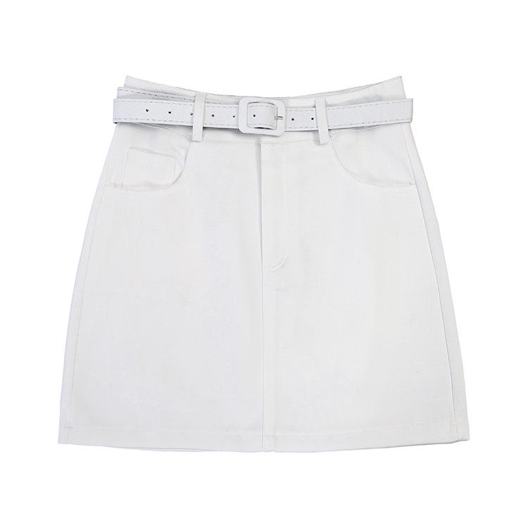 Fei Yuan A-line Skirt for Women with Belt and Double Pockets - Anti-exposure, Solid Color, Short, Petite Fit.