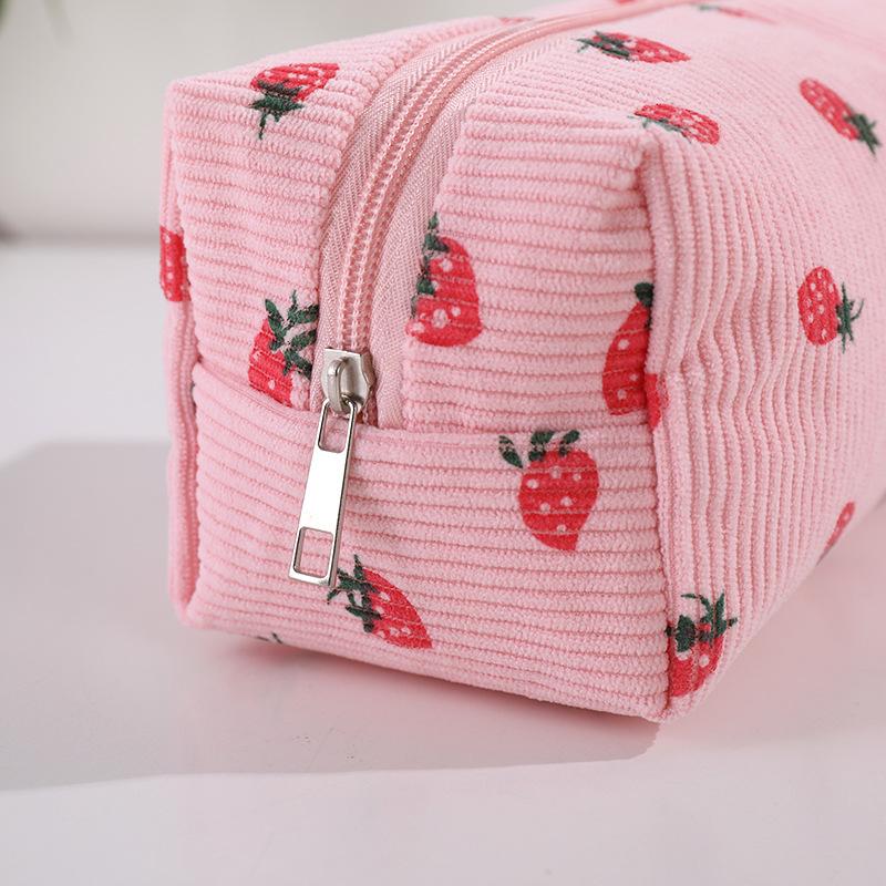 2026 Cute Strawberry Corduroy Travel Cosmetic Lipstick Brush Portable Storage Bag Women Girl Makeup Handbags Pouch Bag Organizer