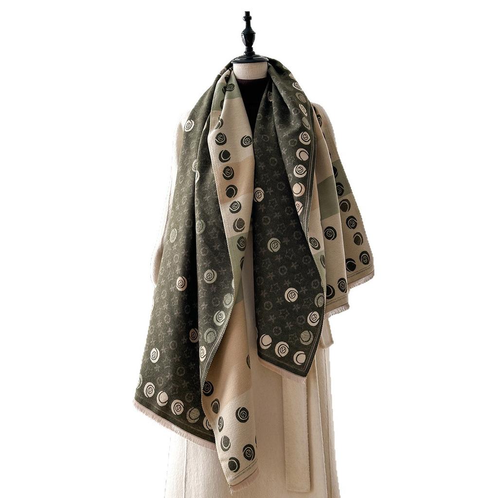 Scarf L Rhombus Camellia Women'S Autumn And Winter Thickened Imitation Cashmere Printed Shawl Versatile Warm