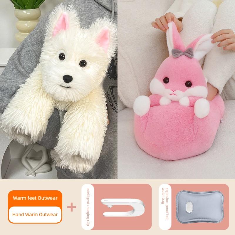 Hot Water Bottle, Rechargeable Hand Warmer, Explosion-Proof Plush Belly Warmer, Cute Hot Water Bag for Women's Bedding