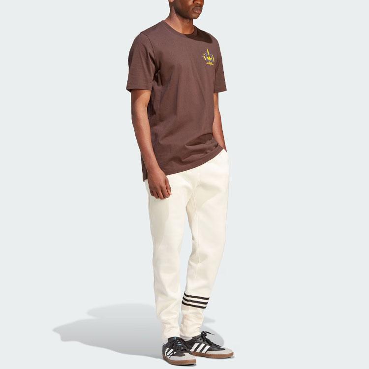 Adidas Originals Nice Graphic Tee With Letter Logo Print Sports Round Neck Short Sleeve T-Shirt Men Tops Dark-Brown IR7589