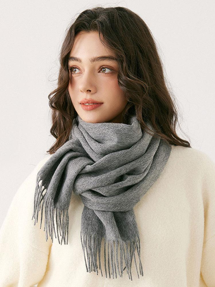 High Quality Solid Color 100% Wool Scarf Men's Women Autumn Winter Versatile Classic Wool Muffler Men's Warm Soft Tassel Scarves