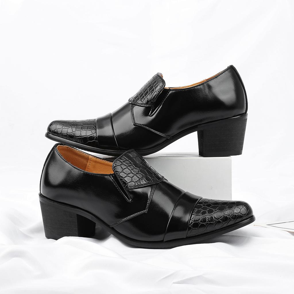 High Heeled Casual Business Leathers Shoes Men Classic Wedding Formal Social Shoes Men Retro Men's Dress Shoes