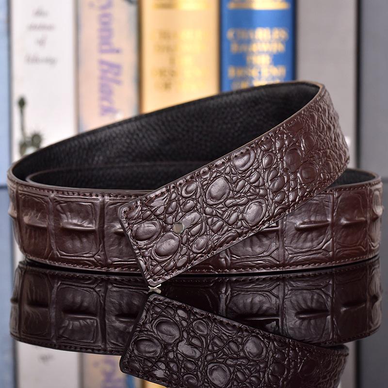 Crocodile Pattern Headless Men's Leather Belt, Perforated Belt Strip, Genuine Top-Layer Cowhide.