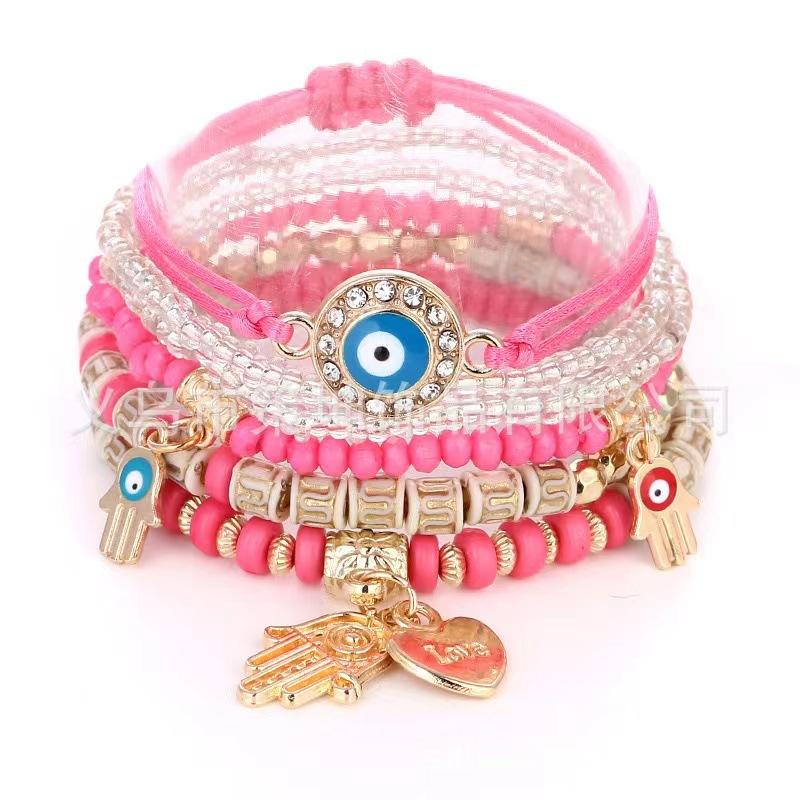 

Браслет ручной работы в богемном стиле для отпуска, с бусинами, модный, с глазом, темпераментный, многослойный 1pcs розы красного