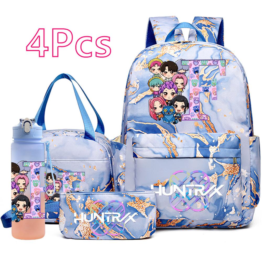 4Pcs/set K-Pop Printed Backpack Handbag Pencil Case 750Ml Water Bottler for Teenager Boy Girl Schoolbag Student Kid Gift Large Capacity Bookbag