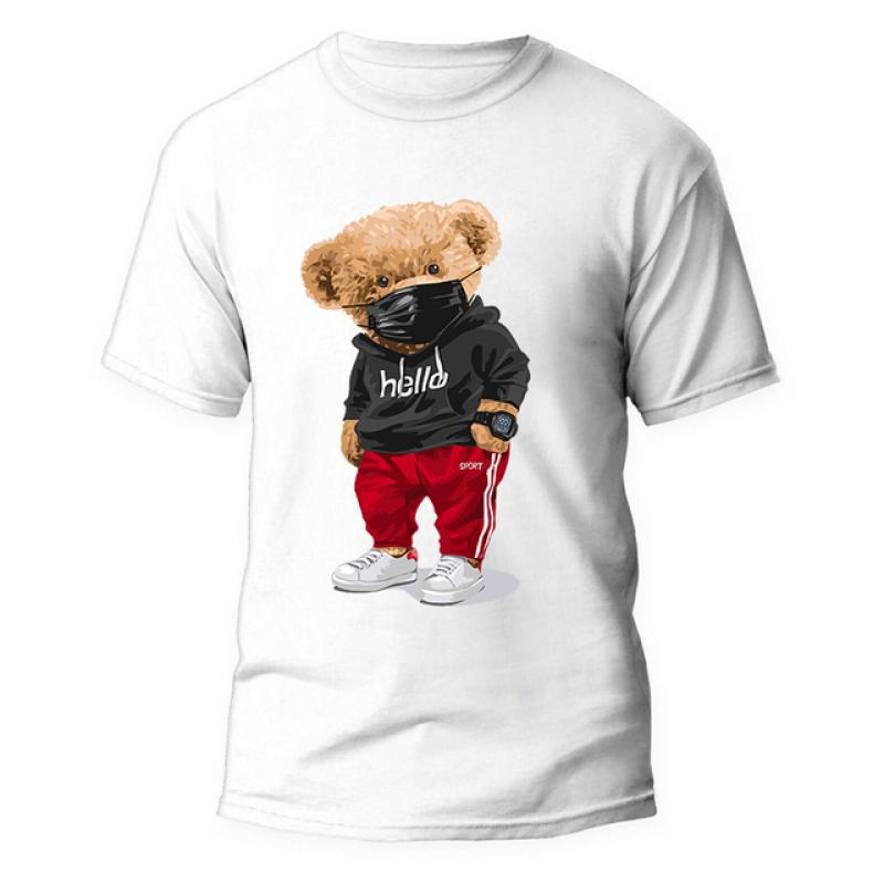 Men's Summer Little Bear Cartoon Printed Cotton Short Sleeve T-shirt