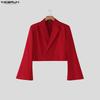 INCERUN 2PCS Men Lapel Long Sleeve Cropped Blazer Long Splits Flare Pants Casual Outfits Two Piece Sets