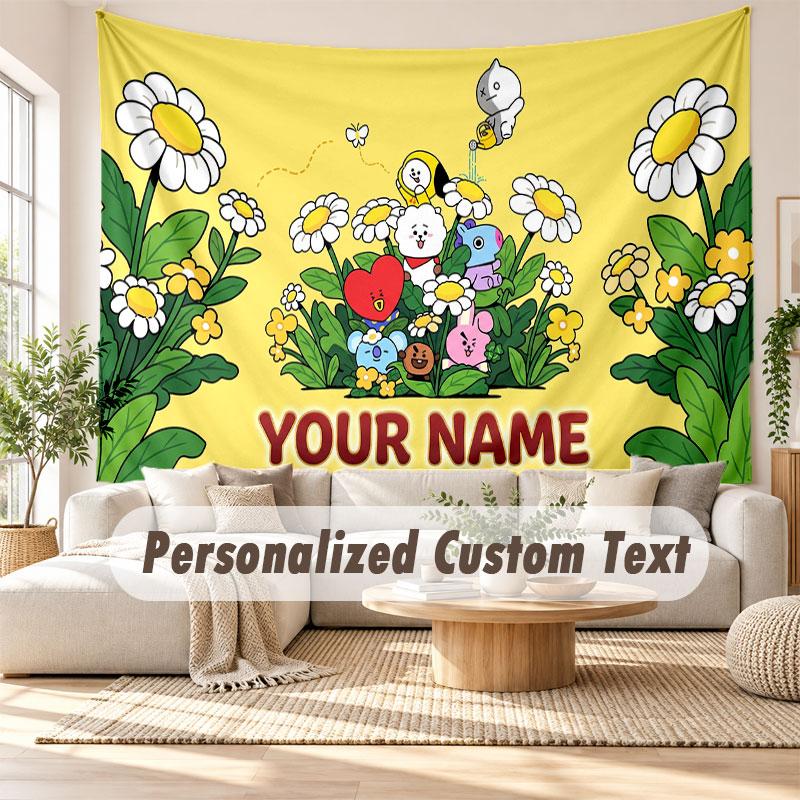 Custom Name Wall Hanging Tapestry,BTS Decorative Backdrop Tapestry For Dorm Home
