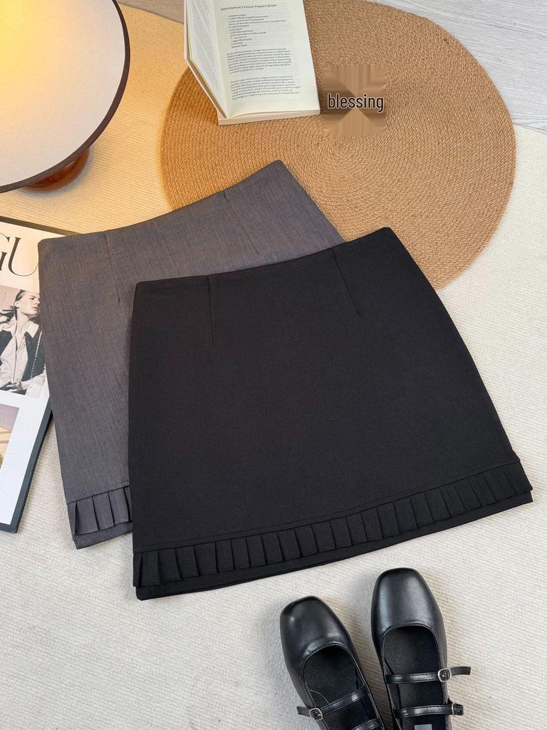 High-Waisted Grey Pleated Lace Mini Skirt - A-Line, Versatile Women's Fashion for Spring/Summer 2026
