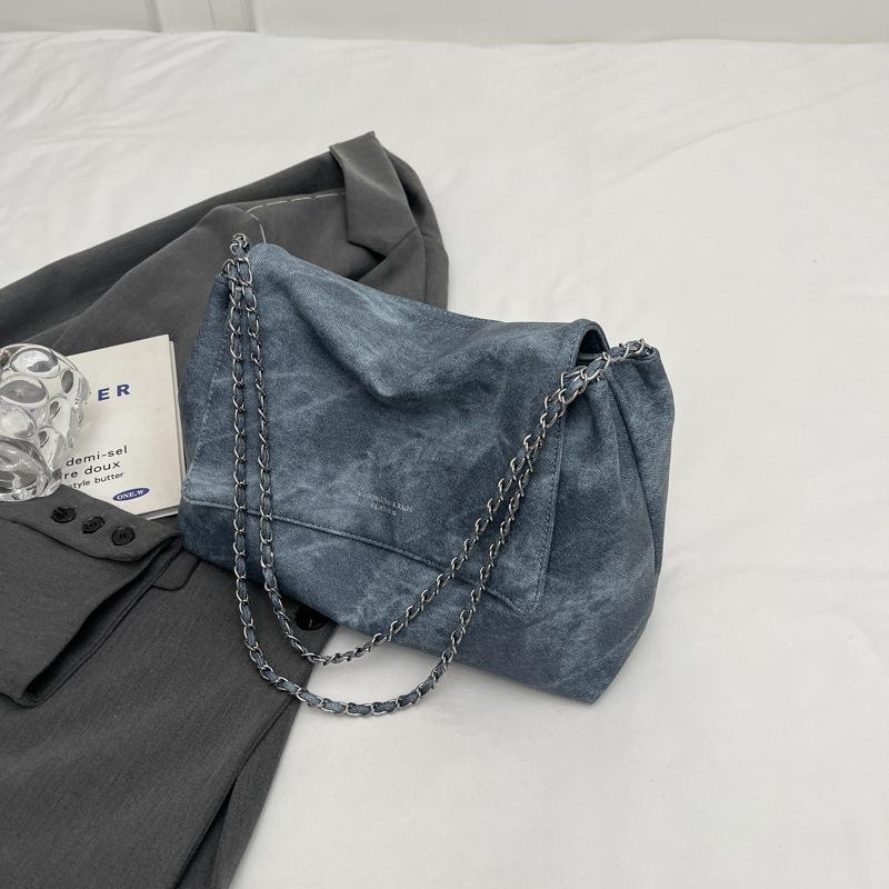 Vintage Large Capacity Denim Tote Bags for Women Shoulder Bags Versatile Chain Casual Large Bag Shopping Bags Bolsos De Mujer