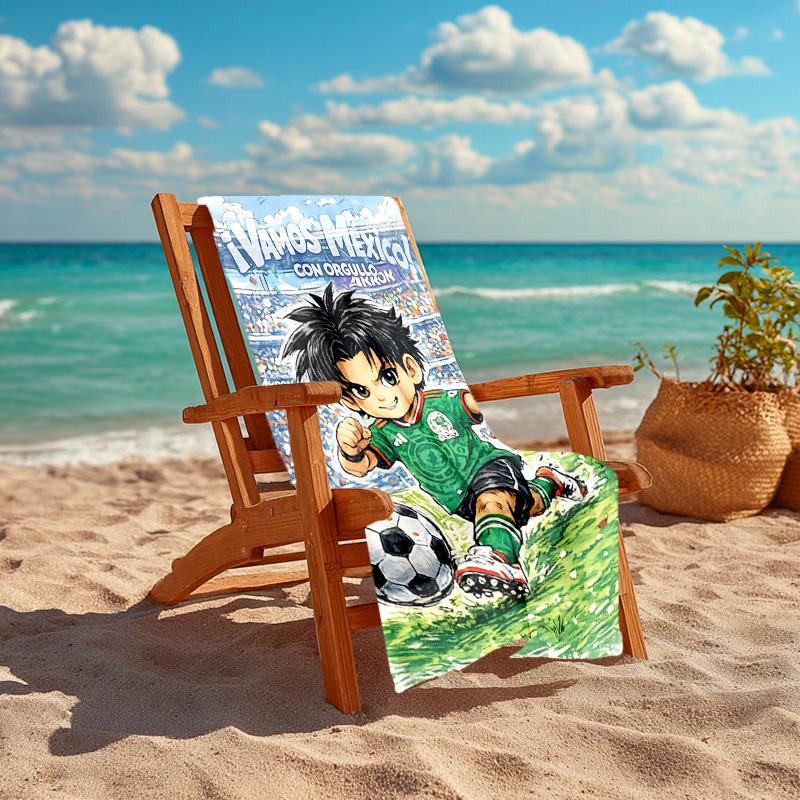 1pc Soccer Hero Mexico Cartoon Quick Dry Microfiber Bath Towel for Swimming Surfing Camping Unisex Holiday. SJT7201105