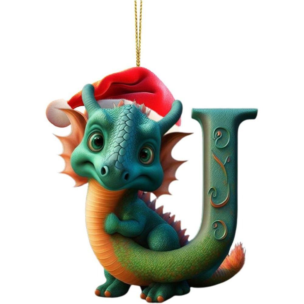 Acrylic 26 Letters Christmas Dragon Pendants Printed Pattern Christmas Tree Pendants  New Year